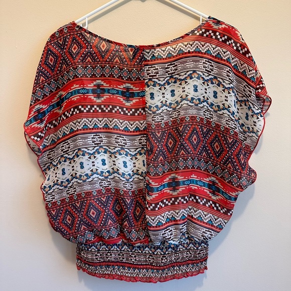 By & By Aztec Sleeveless Women’s M Blouse Top Built In Cami Round Neckline - Picture 2 of 10